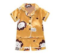 Générique Enfants Pyjama Ensembles 2 Pcs Court Enfant Fille Vêtements de Nuit Ado Manches Courtes avec Haut et Short Satin Soie Bouton Vêtement Petite Cadeau