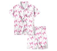 Générique Enfants Pyjamas Ensemble Pyjama Court Enfant Fille Vêtements de Nuit Ado Manche Courte Top Short Satin Soie Bouton Casual pour Tout-Petit Bébé