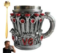 Générique Engine Mug-350ml Cool Kitchen Drinkware with Handle, Personalized Mechanical Cylinder Design Coffee Mugs, Double Wall 3D Insulated Engine Stainless Steel Beer Cup for Car Lovers