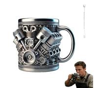 Générique Engine-Themed Coffee Mug V6-V12,Ultimate V8 Engine Gift Mug & Dream Cup For Car Enthusiasts Engines Stainless Steel Coffee Mugs with Handle,for Coffes, Tea (V8 Silver 400ml)
