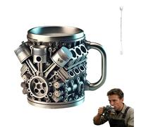 Générique Engine-Themed Coffee Mug V6-V12,Ultimate V8 Engine Gift Mug & Dream Cup For Car Enthusiasts Engines Stainless Steel Coffee Mugs with Handle,for Coffes, Tea (V6 Silver 400ml)