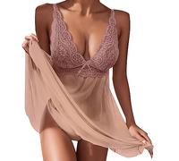 Générique Ensemble 2 Pièces de Nuit Femme en Dentelle et Tulle, Déshabillé Maison avec Robe à Bretelles et String, Vêtement Intime pour Nuit d’Amour, Pyjama Fin et Élégant en Été, Cadeau Romantique