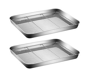 Générique Ensemble 2 Pièces de Plateaux en Acier Inoxydable Grille Égouttoir Empilable Cuisine à Domicile, Accessoires Cuisson et Refroidissement Pratiques