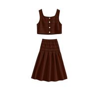Générique Ensemble 2 pièces pour Filles, Haut Sans Manches à Boutons + Jupe, Tenue Été Élégante Confortable