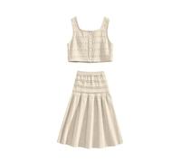 Générique Ensemble 2 pièces pour Filles, Haut Sans Manches à Boutons + Jupe, Tenue Été Élégante Confortable