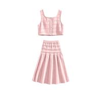 Générique Ensemble 2 pièces pour Filles, Haut Sans Manches à Boutons + Jupe, Tenue Été Élégante Confortable