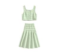 Générique Ensemble 2 pièces pour Filles, Haut Sans Manches à Boutons + Jupe, Tenue Été Élégante Confortable