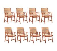 Générique Ensemble 8 Chaises Bois Acacia Massif Coussins | Huile finition, lattes rustiques, coussins imperméables polyester, attaches cordes, 110 kg