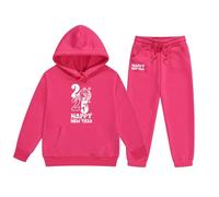 Générique Ensemble à Capuche Et Pantalon de SurvêTementEnsemble Fille Pull à Capuche et Pantalon Confortable Tenue Décontractée Nouvel an 2025 Vêtement Enfant Mode