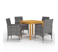 Générique Ensemble à Manger de Jardin 5 Pcs Gris | Table en bois d'acacia massif, chaises avec coussins rembourrés amovibles, dossier et accoudoir incurvés