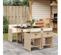 Générique Ensemble à Manger de Jardin 5 Pièces Poly Rotin Beige | Dossier Rabattable, Coussins Amovibles, Table Verre Trempé, Rangement Compact