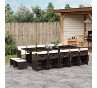 Générique Ensemble A Manger Jardin 15 Pcs Marron Rotin avec Coussin | Table Verre Trempe, Dossier Rabattable, Housse Amovible Lavable, 110 Kg Par Siege