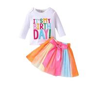 Générique Ensemble Anniversaire Fille Enfant Automne Lettre Haut Tulle Jupe Bébé Anniversaire Photo Costume Fille Ensemble Enfant Automne Lettre Haut Tulle Jupe Bébé Première Année Photo