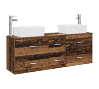 Générique Ensemble Armoire Salle De Bain 3 Pc Bois Ancien Monté Au Mur | Bois d'ingénierie et acier, tiroirs pratiques, deux vanités et cabinet secondaire, deux forets inclus