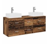 Générique Ensemble Armoire Salle De Bain 3 Pc Bois Ancien Mural | Bois d'ingénierie et acier, deux vanités, cabinet central, sans perçage, forets inclus, montage mural