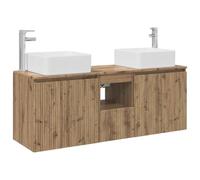 Générique Ensemble Armoire Salle De Bain 3 Pc Chene Artisanal Mural | Bois d'ingénierie et acier, deux lavabos muraux, meuble central, tiroirs, portes à charnières, sans trous pré-percés