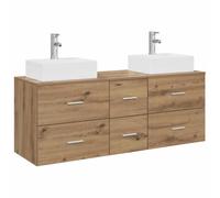 Générique Ensemble Armoire Salle De Bain 3 Pc Chêne Artisanal Mural | Bois d'ingénierie et acier, deux vanités et cabinet central, sans perçage, montage mural, assemblage à deux