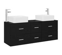 Générique Ensemble Armoire Salle De Bain 3 Pc Noir 49,5 x 41 x 63 cm | Meuble mural,bois d'ingénierie,2 meubles sous lavabo,cabinet central,forets inclus,rangement gain de place