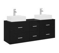 Générique Ensemble Armoire Salle De Bain 3 Pc Noir Mural | Bois d'ingénierie et acier, deux vanités et cabinet central, montage mural, évier sans trous pré-percés, deux forets inclus