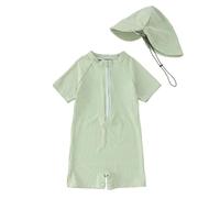 Générique Ensemble Bain bébé garçon Manches Courtes Rashguard rayé avec Chapeau 0 3 Ans Plage Piscine été Tenue Bain bébé garçon (Green, 3-6 Months)