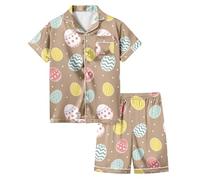 Générique Ensemble Bebe Ensemble de Tenues de Maison peintes à l'œuf Pâques pour Enfants avec Pyjamas colorés Que Les Filles Peuvent Jouer et Porter au Quotidien(Khaki,8-9 Ans)