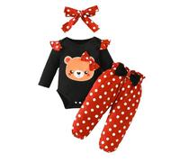Générique Ensemble Bébé Fille Combinaison Manches Longues Cartoon Ours Et Pantalon À Pois Imprimé avec Serre Tête Tenue Complète Vêtement Nouveau Né(Black, 12-18 Months)