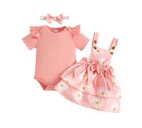 Générique Ensemble Bebe Fille Manches Courtes Body Combinaison Jupe Salopette Fleurie Bandeau Tenue 3-18 Mois(6-9 Months)