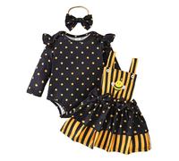 Générique Ensemble Bebe Fille Manches Longues Body Pois Rayures Cartoon Abeille Robe Salopette Bretelles Bandeau 3-18 Mois(Black, 6-12 Months)