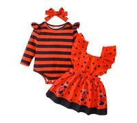 Générique Ensemble Bebe Fille Manches Longues Body Rayures Imprint Pois Coccinelle Robe Salopette Bretelles Volants Bandeau 3-18 Mois(Red, 12-18 Months)