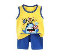 Générique Ensemble Bebe Garçon Eté, Ensemble pour Petit Garcon Debardeur sans Manches Et Short en Coton Leger Confortable Respirant avec Impression Cartoon pour Ete De 3 Mois A 6 Ans