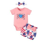 Générique Ensemble Bebe Garcon Fille Combinaison Manches Courtes Imprime Coeur Independance Short Bandeau Tenue Nouveau Ne(9-12 Months)