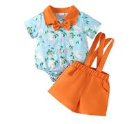 Générique Ensemble Bebe Garcon Fille Manches Courtes Body Imprime Cartoon Lapin Paques Col Revers Salopette Short Tenue Monsieur 3-24 Mois(Blue, 6-12 Months)