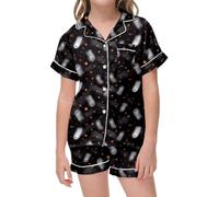Générique Ensemble Bebe GarçOn Pyjama imprimé Halloween pour Filles,Haut à Manches Courtes et Pantalon à Revers,vêtements de Nuit Confortables pour Enfants,Tenue décontractée (Black,8-9 Ans)