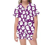 Générique Ensemble Bebe GarçOn Pyjama imprimé Halloween pour Filles,vêtements de Nuit en Satin Doux,Haut à Manches Longues et Pantalon,Tenue pour Enfants,soirée Pyjama(Purple,12-13 Ans)