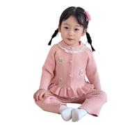 Générique Ensemble Bébé Naissance Fille Vetement Mode, Ensemble 2 pièces Fille en Dentelle et Tricot Doux Cardigan Pantalon à Volants vêtement bébé Automne Confortable Nouveau-né 0-24 Mois