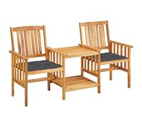 Générique Ensemble Bistro Acacia Massif Table Etagere 2 Chaises Coussins | Finition huile, Dossier accoudoirs, Confort assis, Coussins attaches cordes, Jardin terrasse
