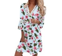 Générique Ensemble Boheme Chic Femme Robe De MariéE Dentelle Robe Droite Longue Coton Robe De Plage A Fleurs Robe De Chic Et éLéGante Robe avec Bouton Devant Robe Ceremonie Fleurie Femme