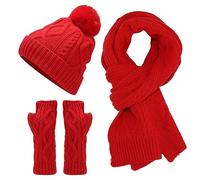 Générique Ensemble Bonnet Écharpe Gant Femme 3In1 D'Hiver Echarpe Laine Multi-Usage Unisexe Doublure En Polaire Thermique Élastique Pour Tour De Cou Ski Cache Homme (Rouge,Taille unique)