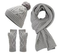 Générique Ensemble Bonnet Écharpe Gant Femme 3In1 D'Hiver Echarpe Laine Multi-Usage Unisexe Doublure En Polaire Thermique Élastique Pour Tour De Cou Ski Cache Homme (Grey,Taille unique)