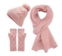 Générique Ensemble Bonnet Écharpe Gant Femme 3In1 D'Hiver Echarpe Laine Multi-Usage Unisexe Doublure En Polaire Thermique Élastique Pour Tour De Cou Ski Cache Homme (Rose,Taille unique)