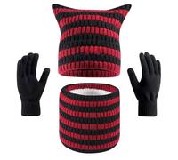 Générique Ensemble Bonnet Echarpe Homme Avec Double Polaire Chaud Écharpe Chapeau Femme Élastique Multifonctionnel Bandana Grosse Tour De Cou Adulte Masque Coupe Vent (Rouge,Taille unique)