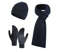 Générique Ensemble Bonnet Echarpe Homme Hiver Et Gants Cache Cou Beret Femme Pour En Plein Air Quotidien Grande Écharpe Tour De Multifonction Cache-Cou Tricoté Hommes (Marine,Taille unique)