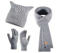 Générique Ensemble Bonnet Femme Velours Echarpe Gants Cache Cou Oreilles De Ski D'Hiver Avec Doublure En Polaire Cosy Écharpe Homme Hiver Thermique Tour Un Cache-Cou (Grey,Taille unique)