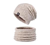 Générique Ensemble Bonnet Homme Hiver Chaud Longue Écharpe Doublé Toison Cap Echarpe Gant Femme Moto Running Ski Snowboard Cagoule Echarpes Buff Tour De Cou Foulards (Kaki,Taille Unique)