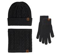 Générique Ensemble Bonnet Ski En Tricot Femme Écharpe Gants Cache-Oreilles Bas Hiver Avec Doublure Polaire Cosy Écharpe Chauffante Tour De Cou Adulte Foulard Bordeaux (Le noir,Taille unique)
