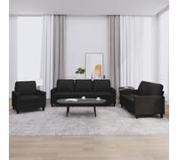 Générique Ensemble Canapé 3 Pièces en Similicuir Noir - Canapé 3 Places + 2 Places + Fauteuil avec 6 Coussins - Confortable et Moderne pour Salon, Salle à Manger