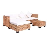 Générique Ensemble canapé Angle rotin Naturel 14 pièces avec Table Basse, Pouf et Coussins, Cadre en rotin tressé, Pieds Acajou, Salon Rustique