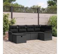 Générique Ensemble Canape Jardin 6 Pieces Noir Polyrotin avec Coussin | Table reglable, rangements caches, dossier polyrotin, accoudoirs inclines, polyester confortable