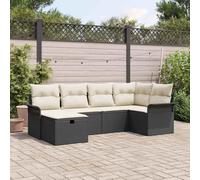 Générique Ensemble Canape Jardin 6 Pieces Polyrotin Noir Et Crema | Table reglable, rangements caches, coussins confortables, pour terrasse ou jardin