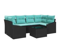Générique Ensemble Canape Jardin 7 Pieces Noir Turquoise Polyrotin | Table convertible, rangement integre, acier enduit poudre, intemperies